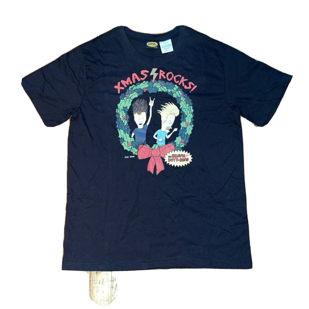 Beavis And Butthead Black Medium Merry Xmas Christmas Holiday Shirt Cartoon MTV
